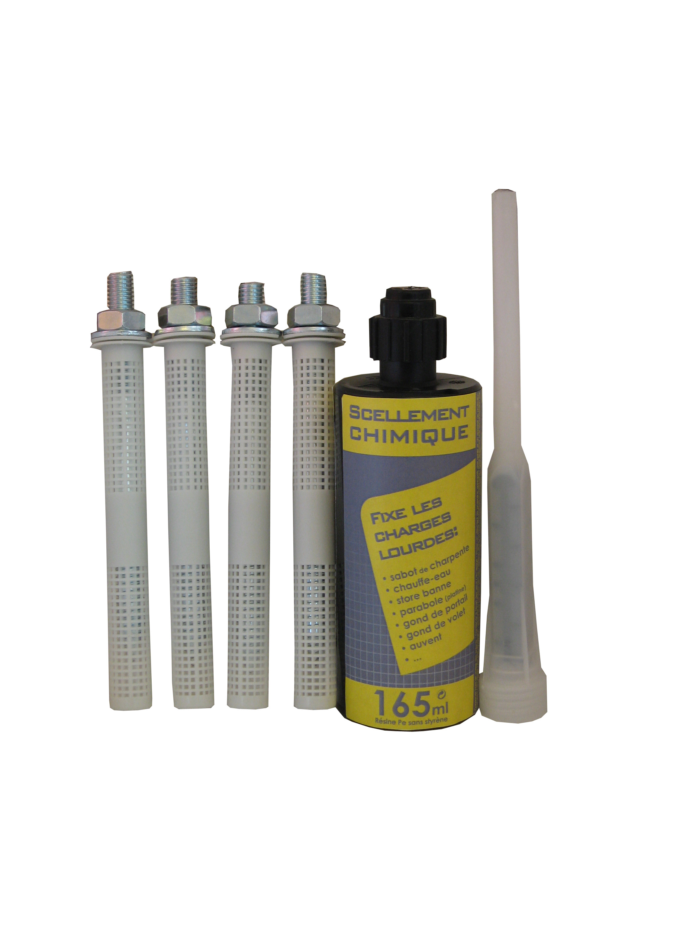 Cartouche de scellement chimique + 1 buse + tige filetée M10+ tamis Ø15x30mm 